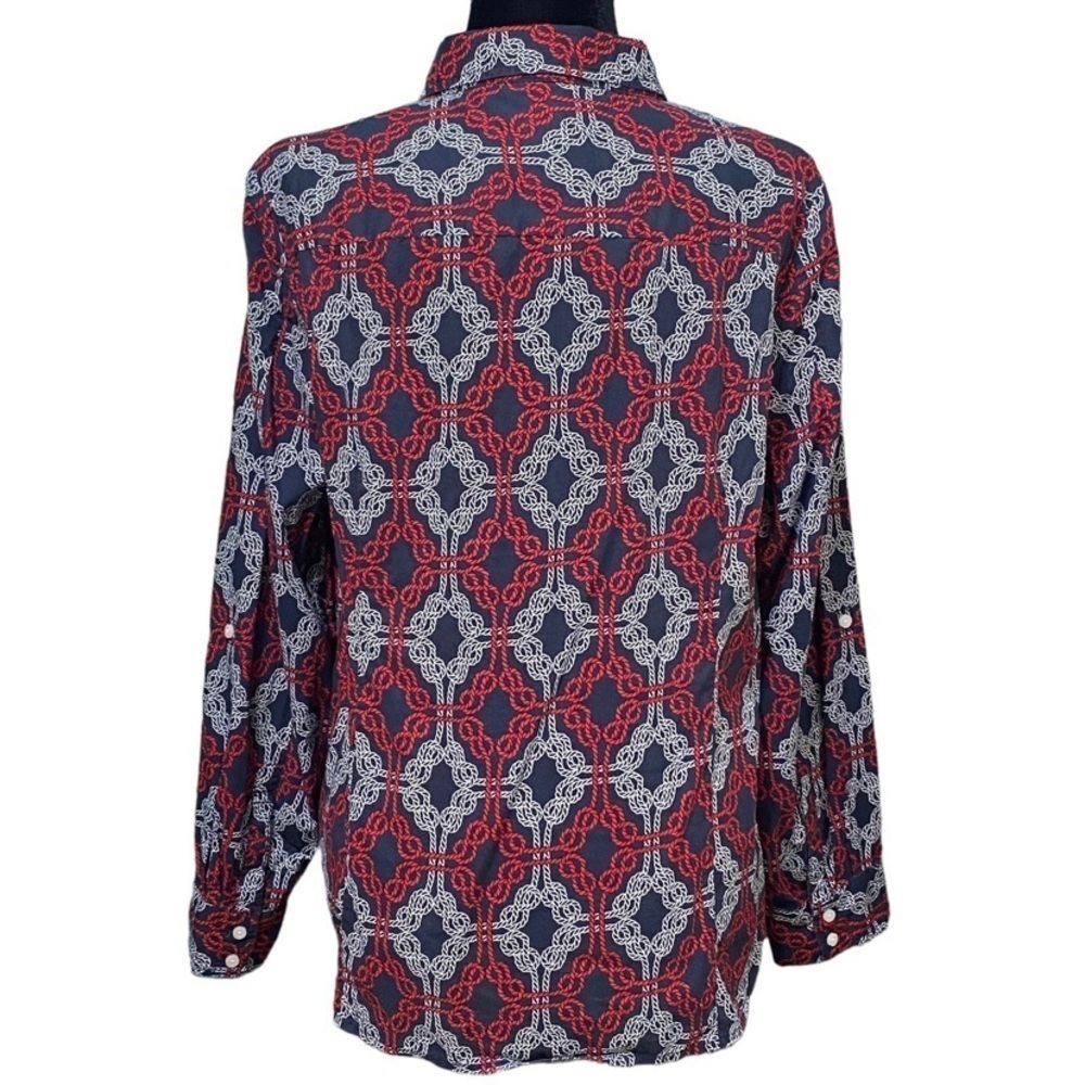 Tommy Hilfiger Scarlet Blue Geometric Button-Up Utility Shirt Roll-Tab Large - Picture 4 of 7